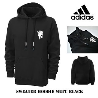 SWEATER HOODIE MANCHESTER UNITED HITAM LIS PUTIH