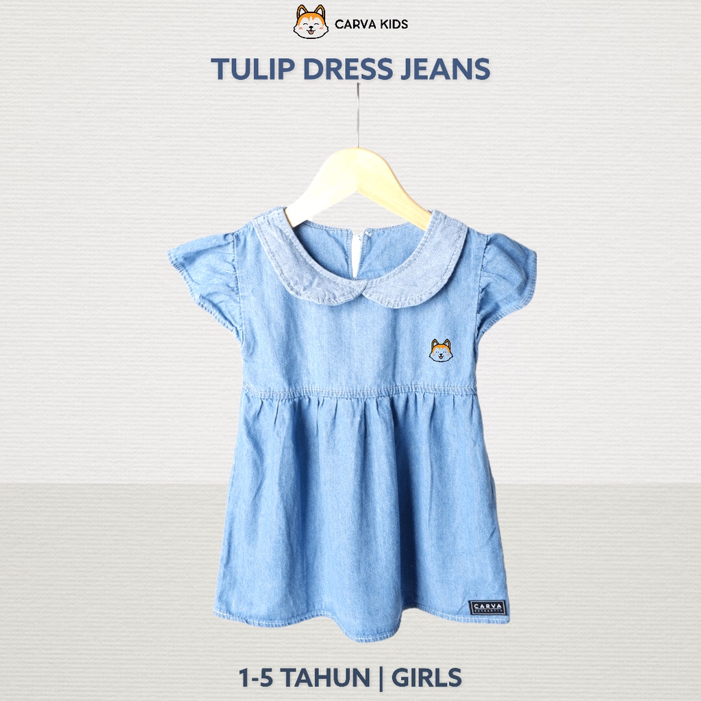 CARVA DRESS ANAK JEANS CEWE DRESS ANAK PEREMPUAN BAYI MOTIF TULIP BEST SELLER TERMURAH