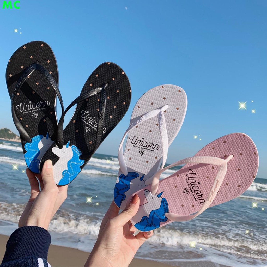 [LOKAL] DOMMO - D5032 Strip tipis versi Korea dari unicorn kartun sandal jepit