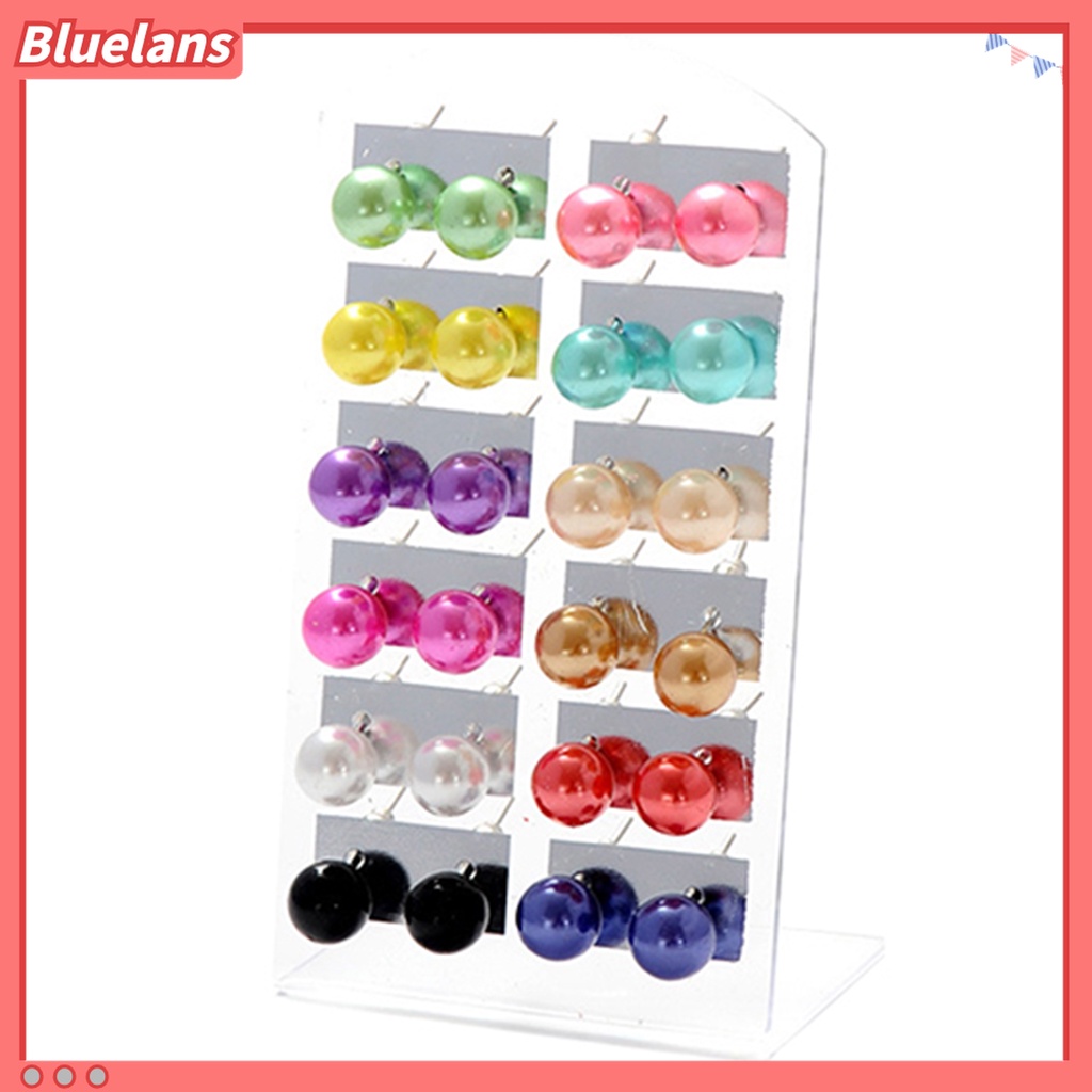 12 Pasang Anting Stud Bentuk Bola Mutiara Tiruan Untuk Wanita