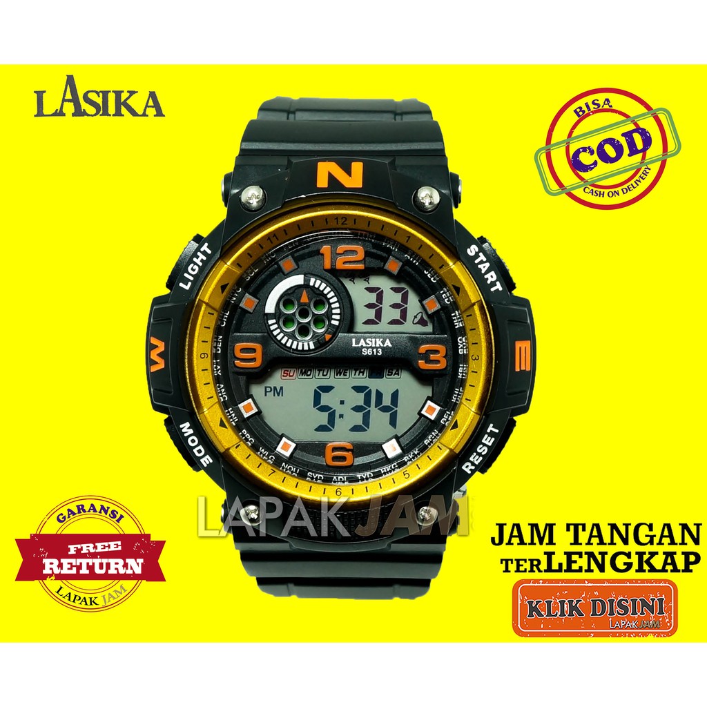 Jam Tangan Lasika S - 613 Digital StopWatch Alarm Diameter 50 mm Best Seller
