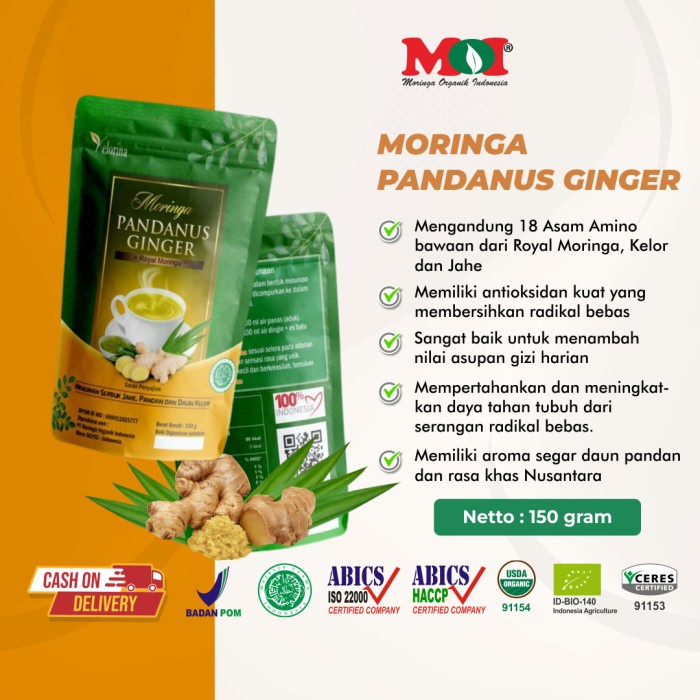 

Moringa Pandanus Ginger Minuman Sehat Instan Kelor Jahe Pandan Premium (BERKUALITAS)