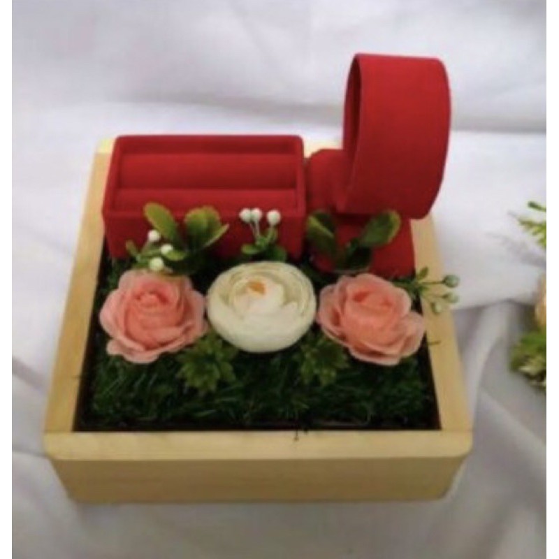 seserahan tempat cincin dan gelang hantaran kayu rustic dengan tutup mika