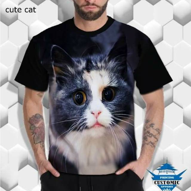 Kaos 3D Motif Kucing Himalaya Kucing Angora - Cute Cat