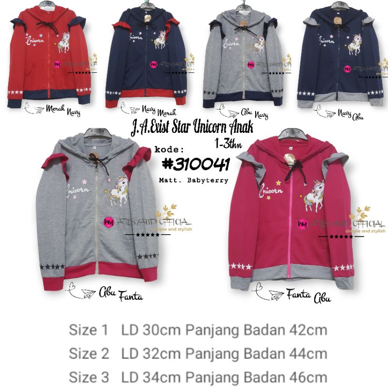 AM | Jaket Anak Unicorn Exist Star | Jaket Anak Perempuan Usia 1-3 tahun