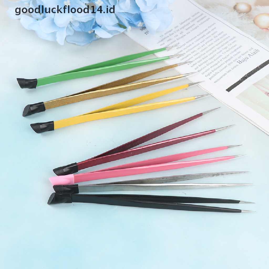 [OOID] 1Pc 2 Heads Straight Nail Tweezers With Silicone Pressing Head Metal Nails Tools ID