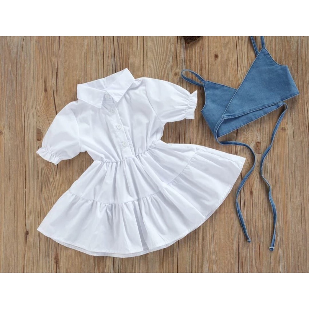 [set cece jeans RO]Dress anak perempuan ardila white