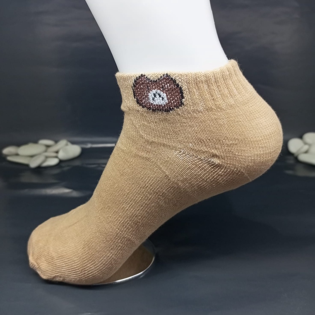⭐𝐈𝐇𝐒 𝟎𝟔𝟑⭐️Kaos Kaki Pria Wanita Motif Beruang Kaos Kaki Semata Ankle Socks-7 Krim Tua