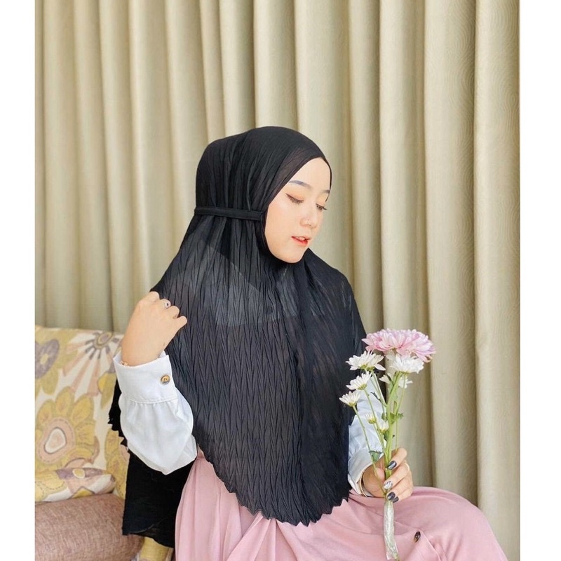 (Zafron) Bergo Maryam Ceruty Plisket Padi Jumbo / Bergo Maryam Plisket Zafron-5