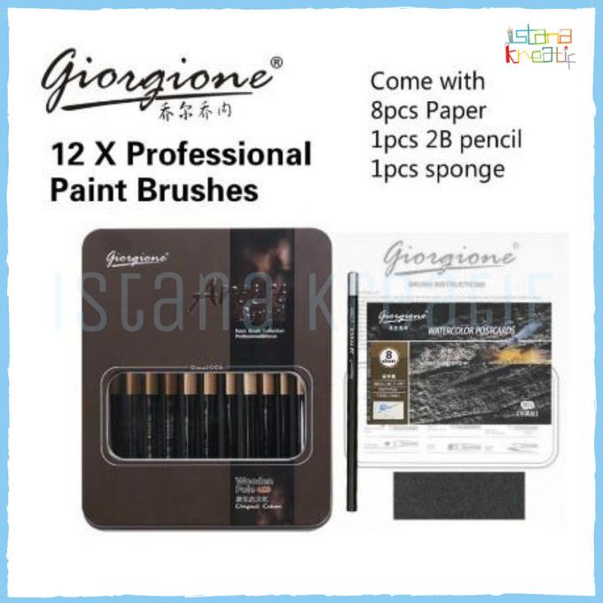 

Giorgione Brush Set 12 Tin Case With Bag | Kuas Lukis Set 12