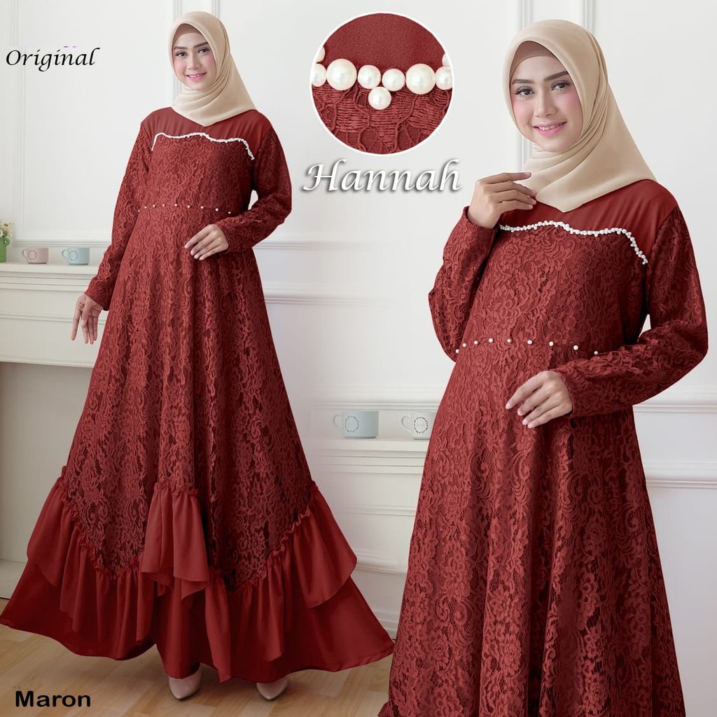 BAJU GAMIS PESTA SYARI DRESS WANITA MEWAH HANNAH JUMBO GAMIS PESTA BRUKAT MUTIARA PREMIUM TERBARU