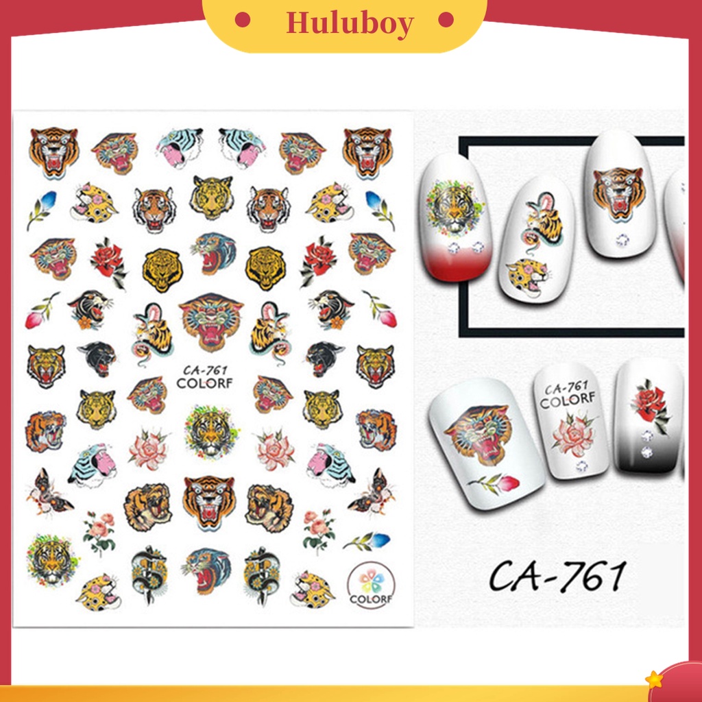 Huluboy Huluboy♡ 3pcs / Set Stiker Kuku 3D Motif Leopard / Macan Untuk Nail Art / Manicure