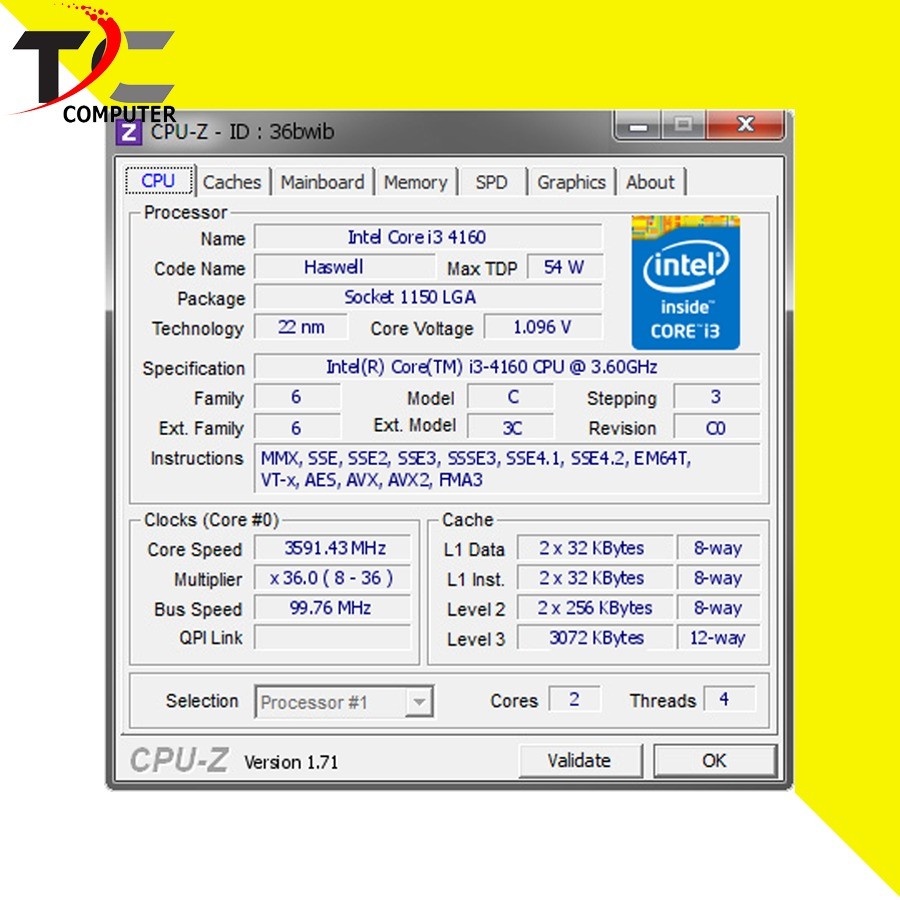 Processor Intel® Core™ 1150 i3 4160