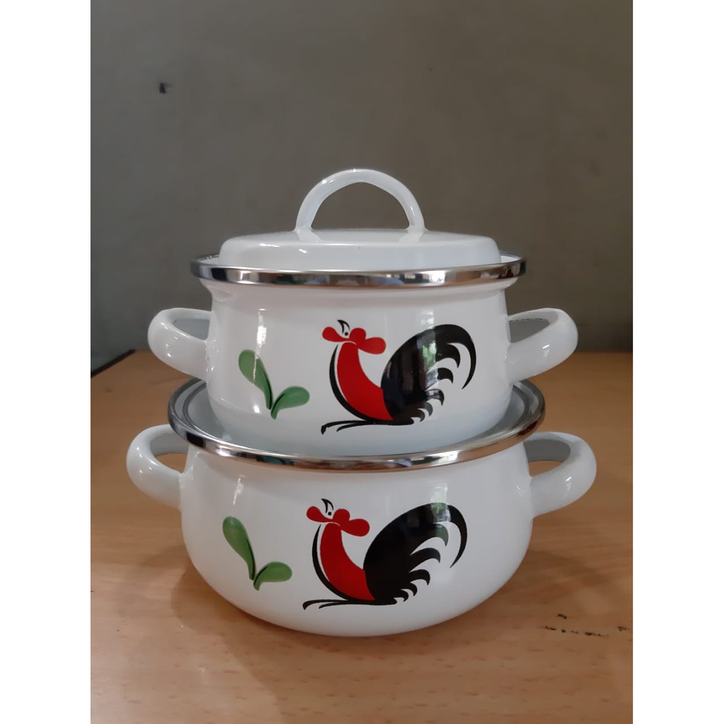Panci Enamel Set Ayam Jago 12+14cm - Panci Murah - Panci Kukuruyuk