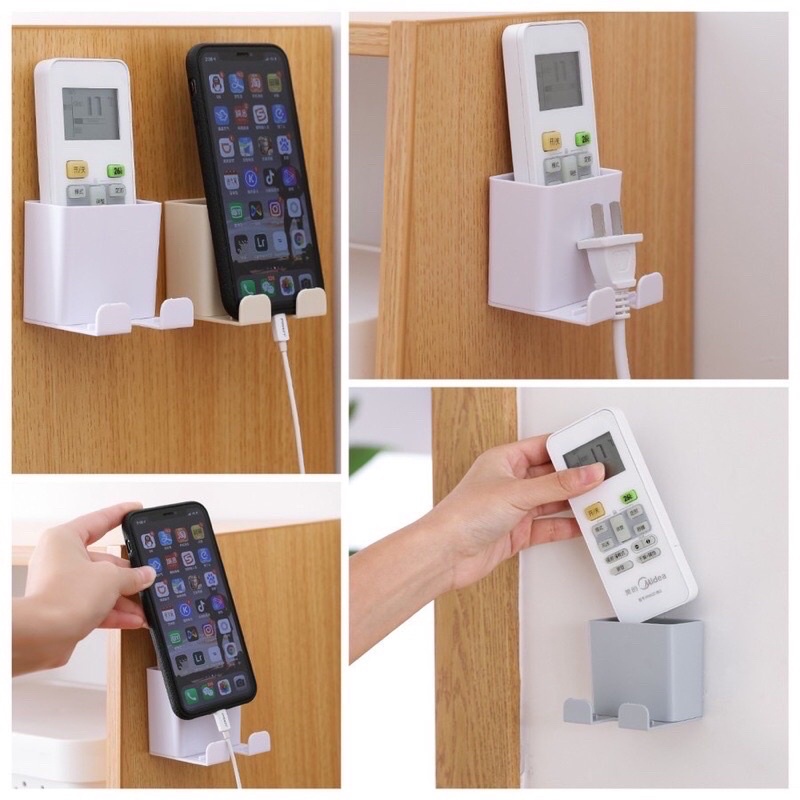 (Sun) Holder Dinding 2in1 / Rak Charger 2 in 1 Hp Remote Tempel Lem Kuat Multifungsi