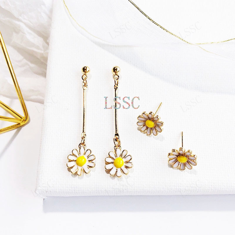 [Bayar Di Tempat] 2021 Korea Mode Bunga Daisy Anting Panjang Untuk Wanita Flower Earrings