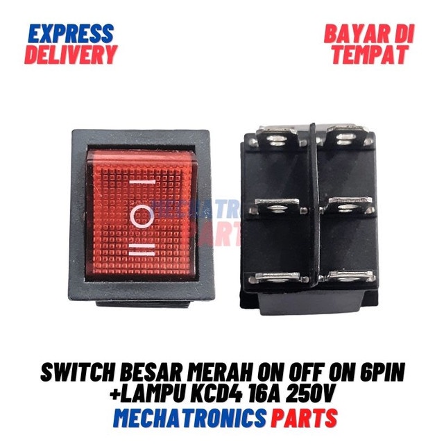 [5723] Switch Besar Merah On Off On 6pin +Lampu KCD4 16A 250V