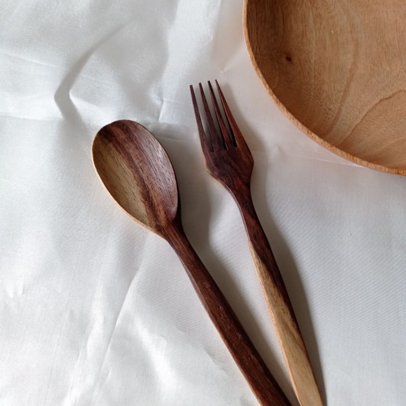 Sendok Garpu Kayu Sonokeling, Panjang 18cm, Sendok Makan