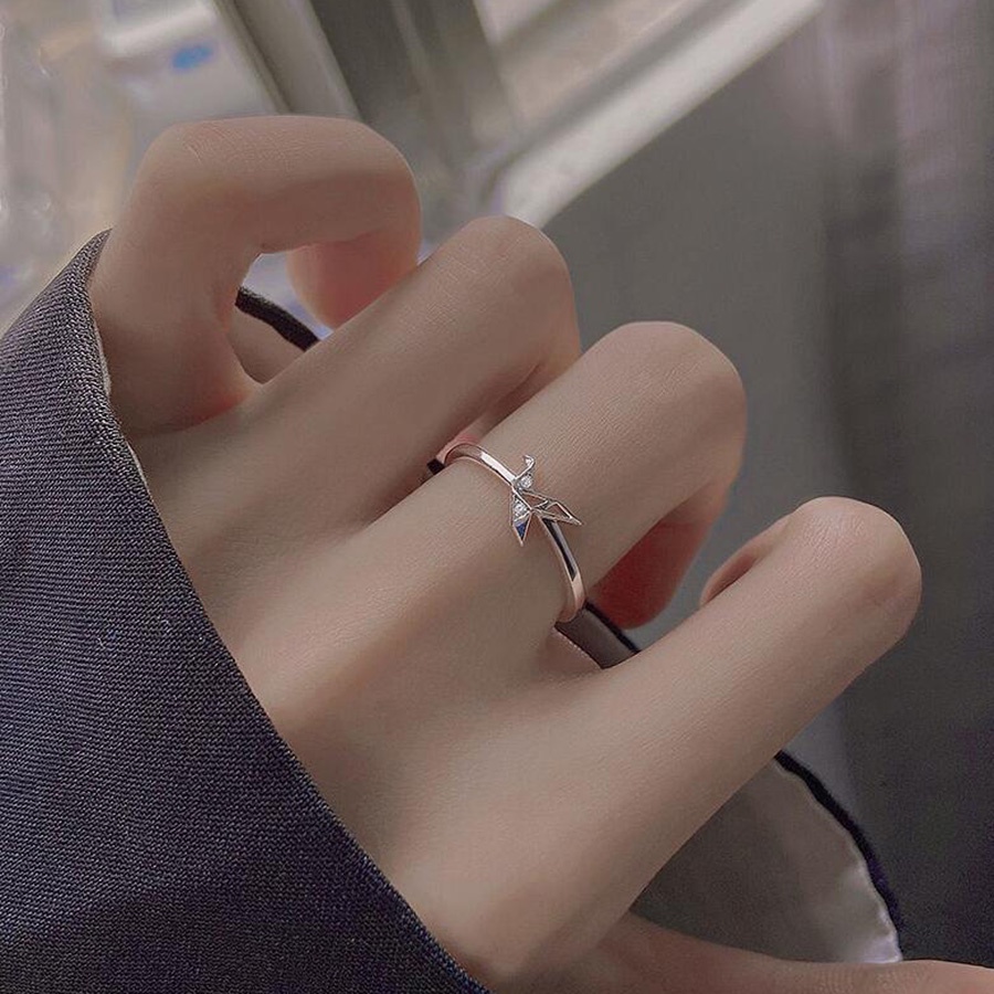 Sederhana Kreativitas Seribu Bangau Kertas Cincin Kristal Berlian Perak S925 Fashion Wanita Pertunangan Pernikahan Rings Adjustable Size