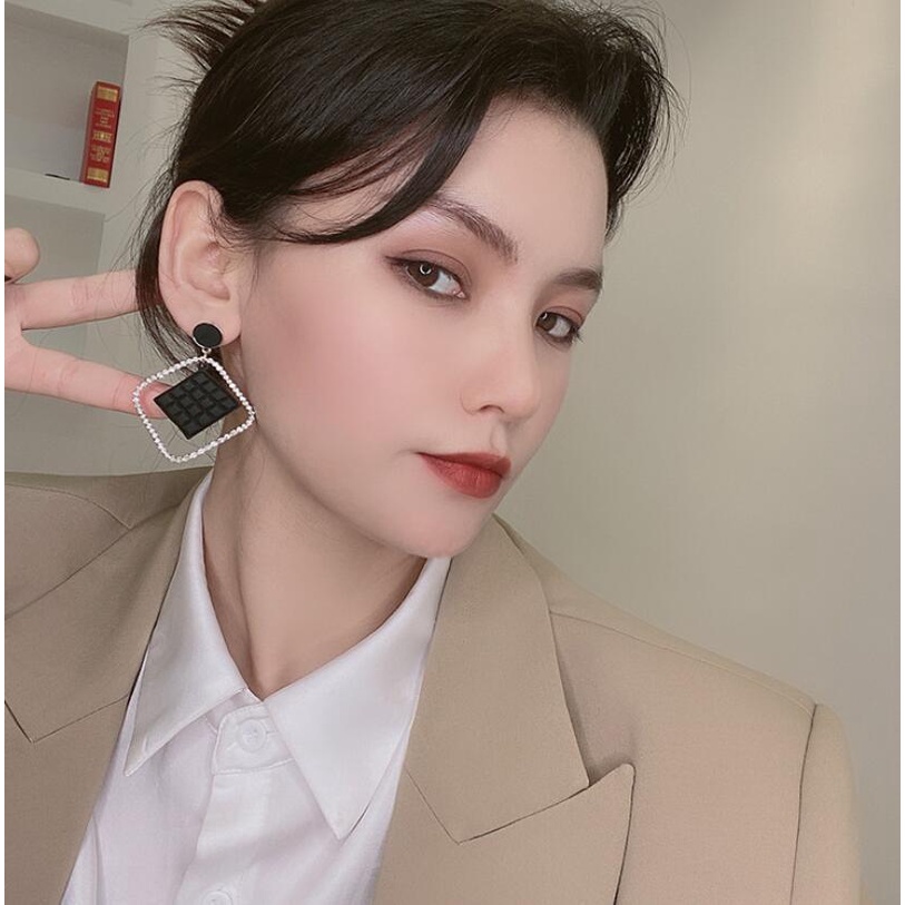 925 jarum perak Korea square trendy berlian imitasi anting-anting fashion geometris sederhana berlia