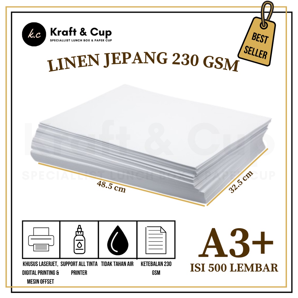

Kertas Linen A3 Plus 230 gsm isi 500 lembar / Kertas Linen Jepang A3 Plus / Kertas A3 Plus Linen Jepang