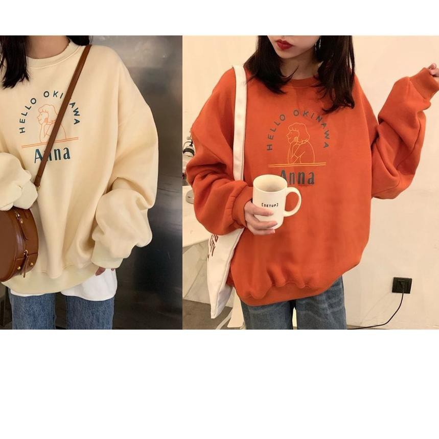 HELLO OKINAWA SWEATER OBLONG CREWNECK BAHAN FLEECE ANNA