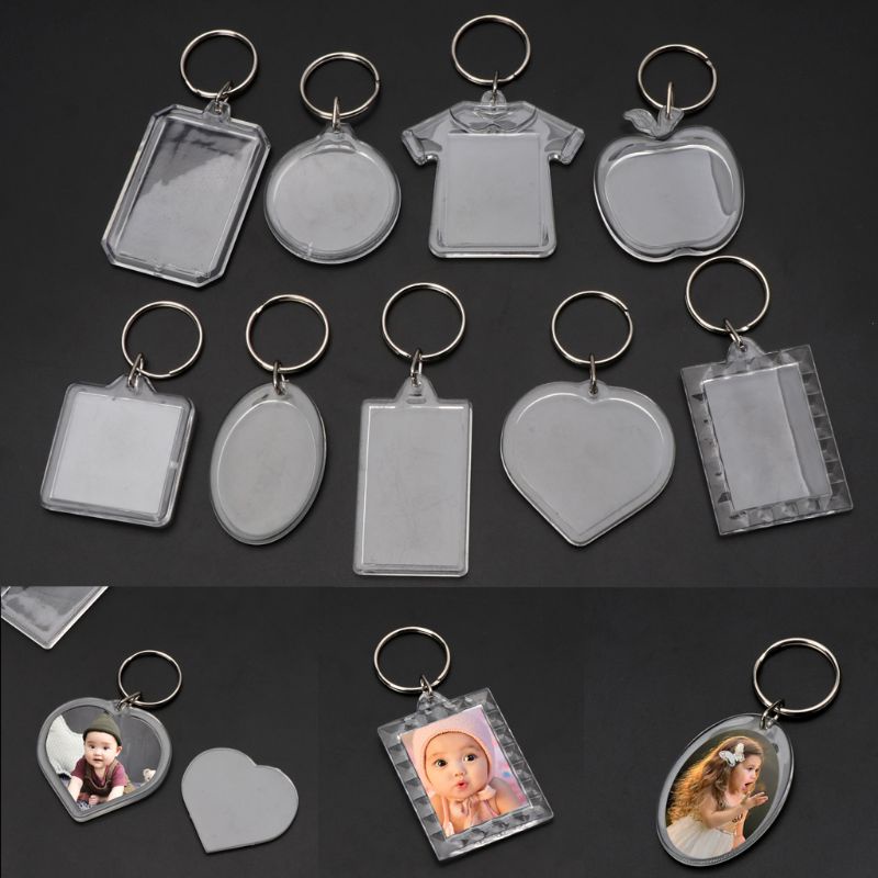 SIY  10Pcs Picture Blank Keyrings Transparent Acrylic Key Chains Insert Your Photo