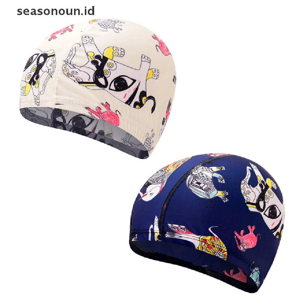 (seasonoun) Topi Renang Elastis Anti Air Motif Print Kartun Untuk Anak