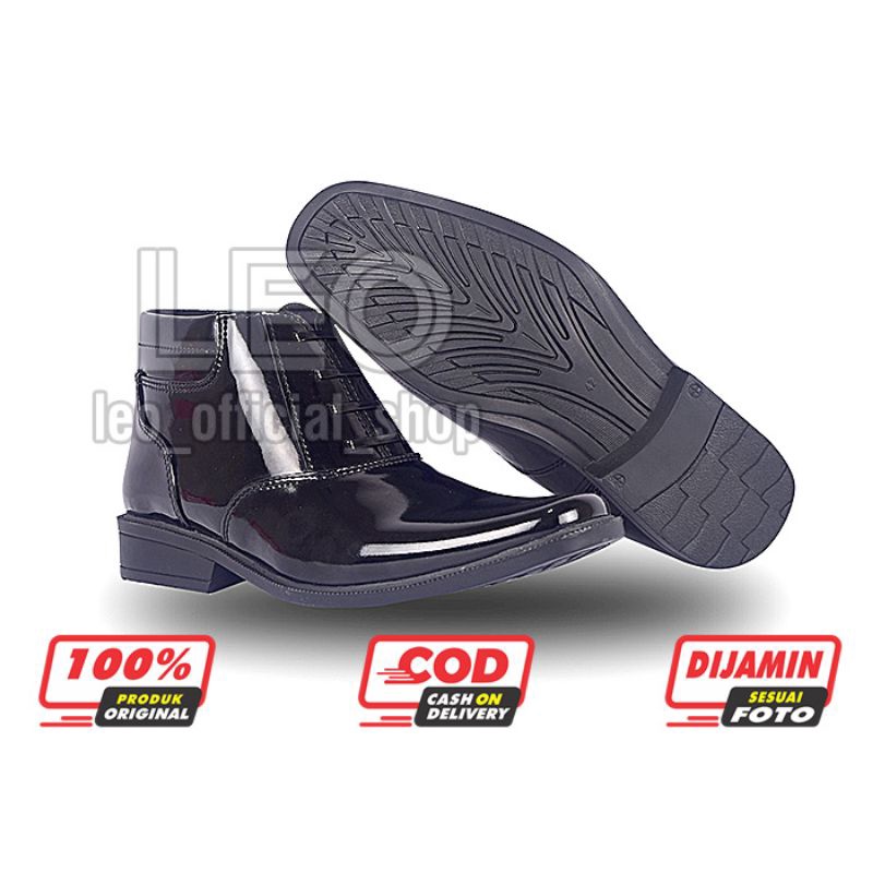 Sepatu PDH 03 Polri Dinas Satpam TNI Security Polisi Sepatu Kerja Pria Hitam Glossi Kulit Syntetic Asli Resliting - DP03