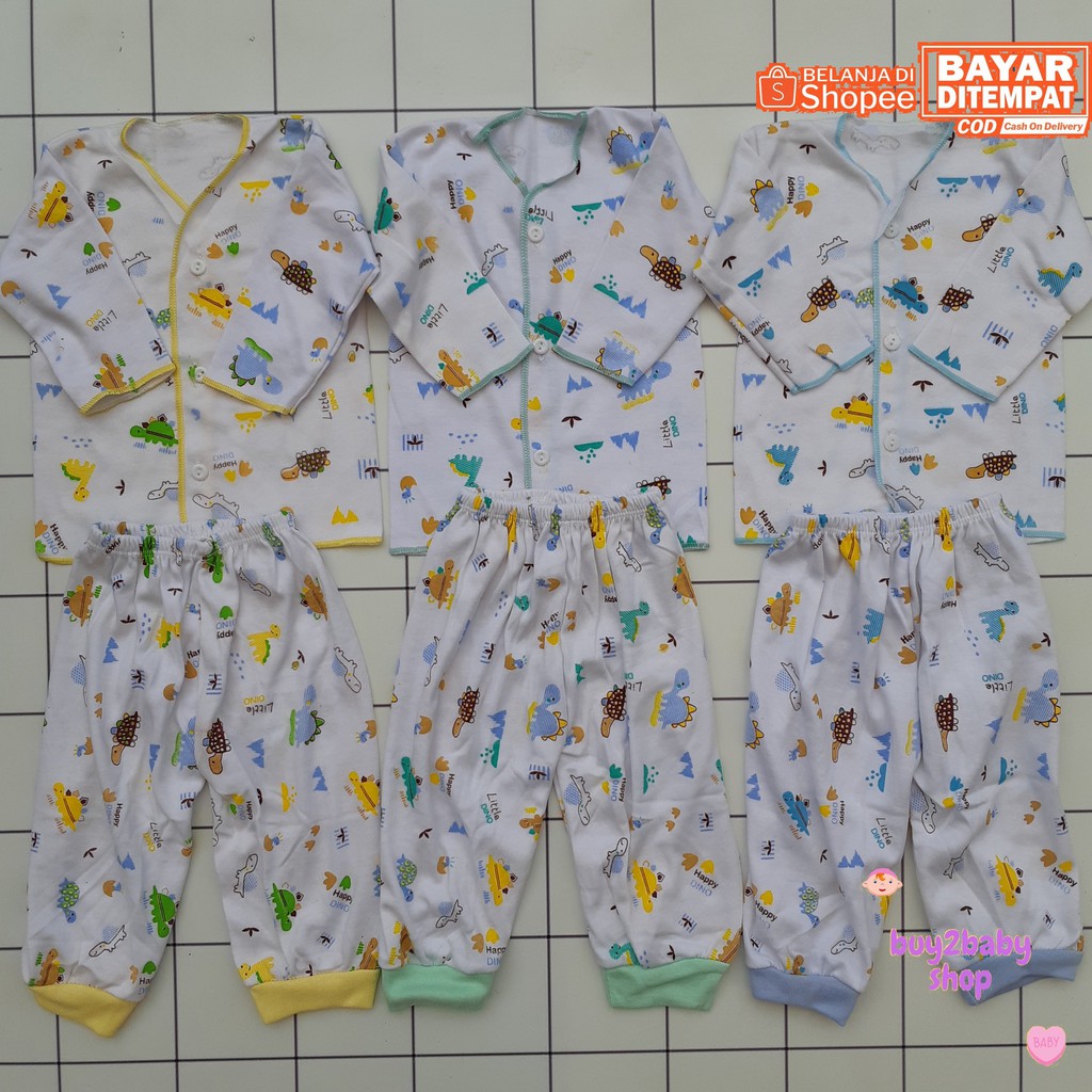 Setelan piyama panjang bayi Elfira Baby Little Dino Series Putih 0-3 Bulan isi 3 PCS