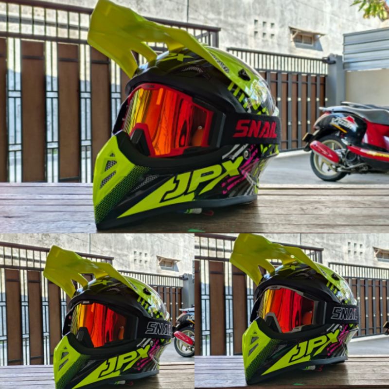 HELM JPX CROSS_SERI X23 - SUPER BLACK + GOOGLE SNAIL (ONGKIR 2KG) HELM JPX TERBARU