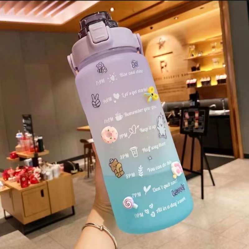 Botol Minum 2 Liter 2000ML VIRAL 2L Korea Kekinian Lucu Unik Warna Gradasi WITH STIKER-2