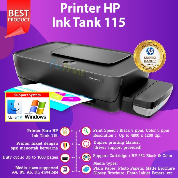 

Printer Ink Tank HP 115 Infus With Tinta GT51 / GT53 Black GT52 Color FI230