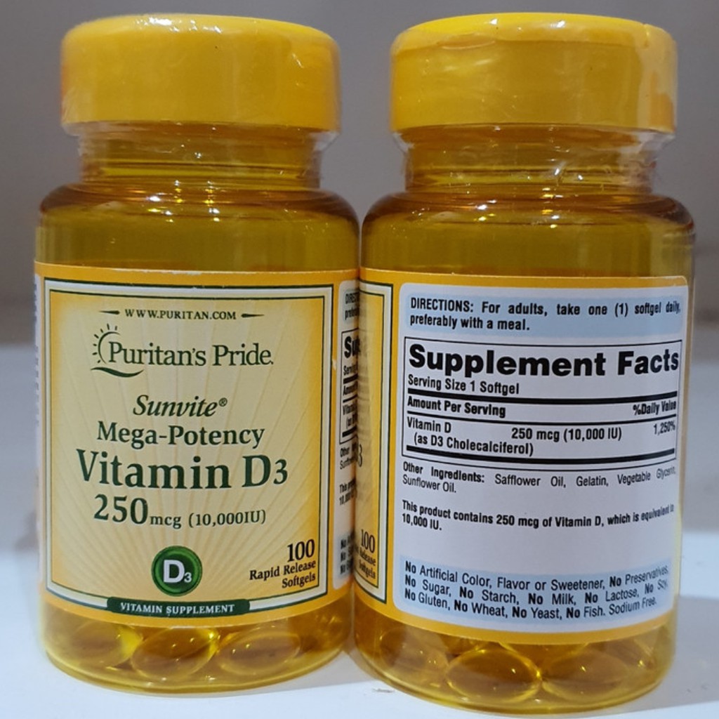 Puritan's Pride Vitamin D3 10000IU 100 Softgels Puritans Pride D3