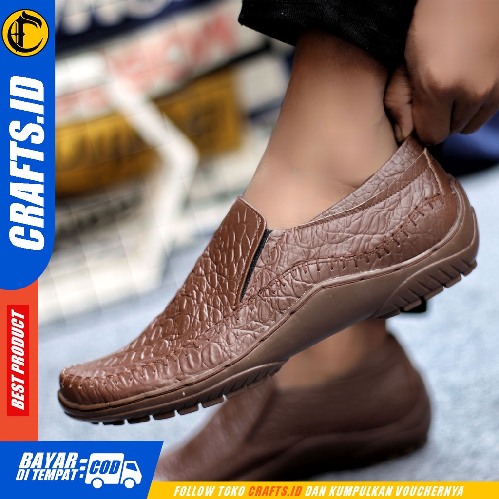Sepatu Slip On Pria Sepatu Casual Pria Formal Kulit Asli Sepatu Pantofel Kerja Kantor Kuliah Kondangan Sepatu Slop Pria Sepatu Hitam Pria CRAFTS CROCO