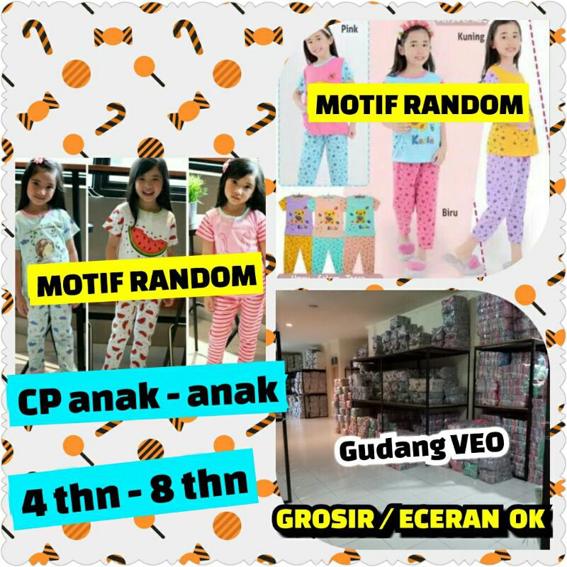 BAJU TIDUR CP ANAK USIA 4 thn - 8 thn MOTIF RANDOM