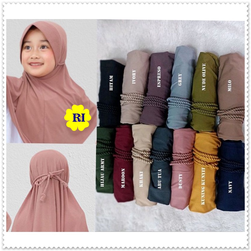 Bergo Anak Tali ulir |Jilbab Anak Sekolah | Hijab Anak Daiy Wear Talli Ropel