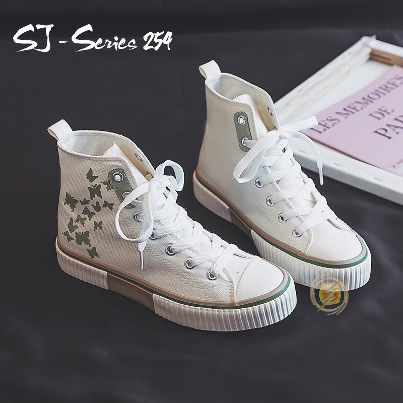 [OOS] (DAPAT 2 PSC TALI SEPATU) Sepatu Sneakers Boots Wanita IVE Motif Trendy Kupu-kupu Kualitas Import Premium - 254