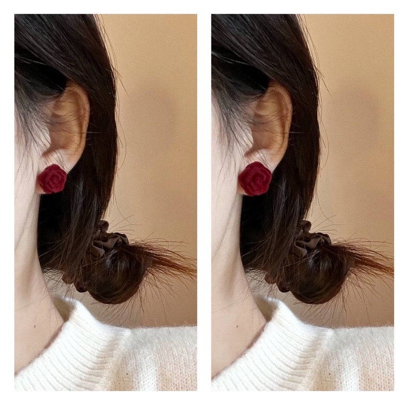 Anting Tusuk Gantung Wanita Desain Bunga Mawar Merah Wine Gaya Perancisretromusim Dingin