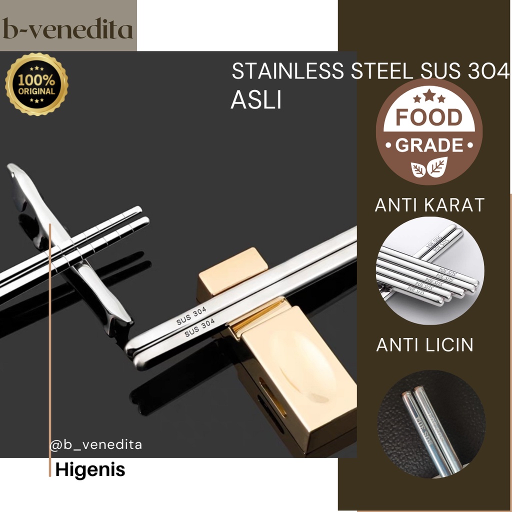 Sumpit Stainless Korea Sus 304 Chopstick Asli Tahan Karat Souvenir Sumpit Alat Makan Stainles Origin
