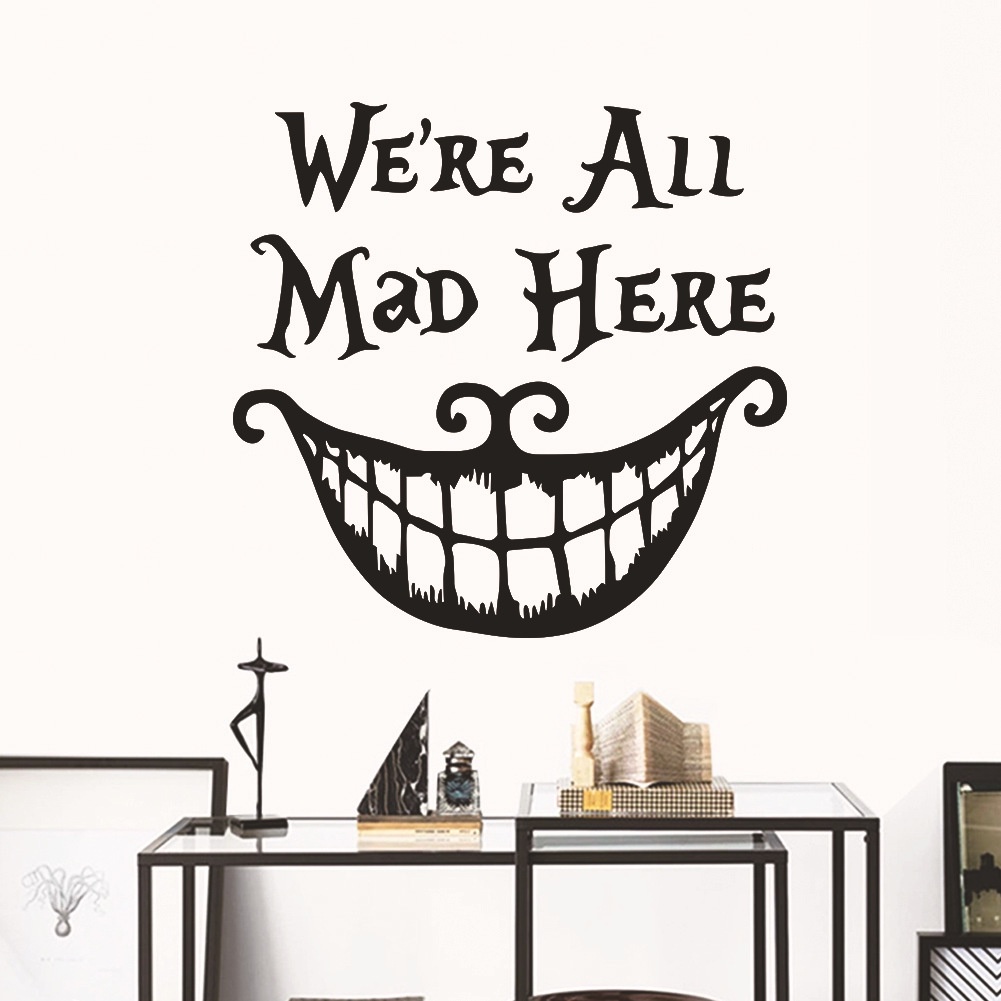 Stiker Dinding Decal Desain Hantu Kelelawar Labu Laba-Laba Untuk Halloween  Aksesoris Tulisan We 'Re All Mad Here Untuk Dekorasi Pesta