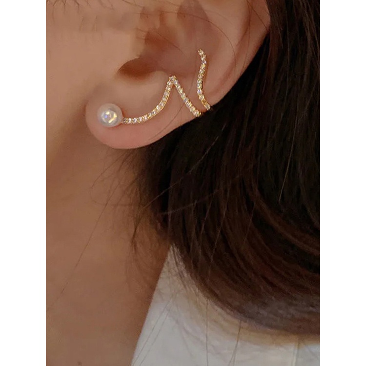 Anting Klip Tanpa Tindik Hias Mutiara + Berlian Gaya Jepang / Korea / Amerika Invisible Untuk Wanita
