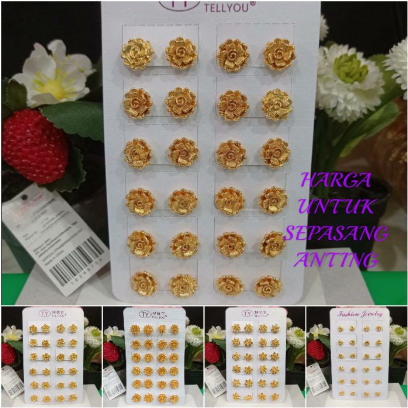 Fourfashion Anting Tusuk Motif Bunga &amp;Love Kekinian YT067