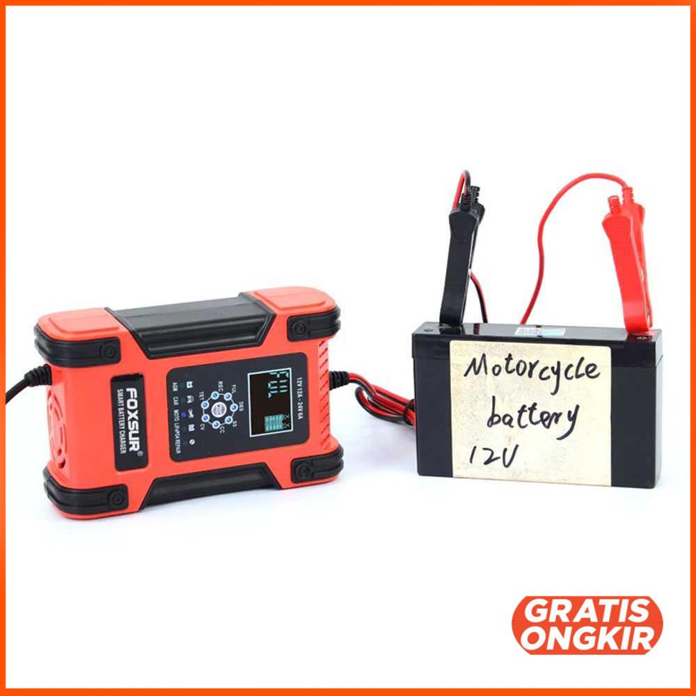 Charger Aki Mobil Motor 105W 12-24V 12A 200Ah with LCD