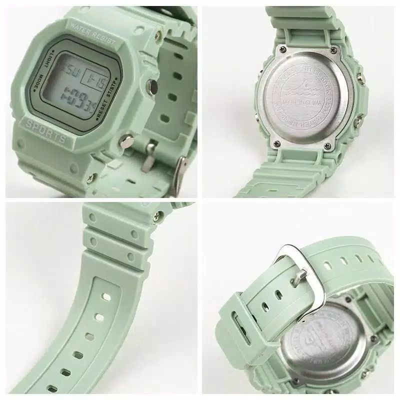 Cod ✔️ Jam Tangan Wanita Anti Air Harajuku Digital S-Sport Strap Hijau SS-1175