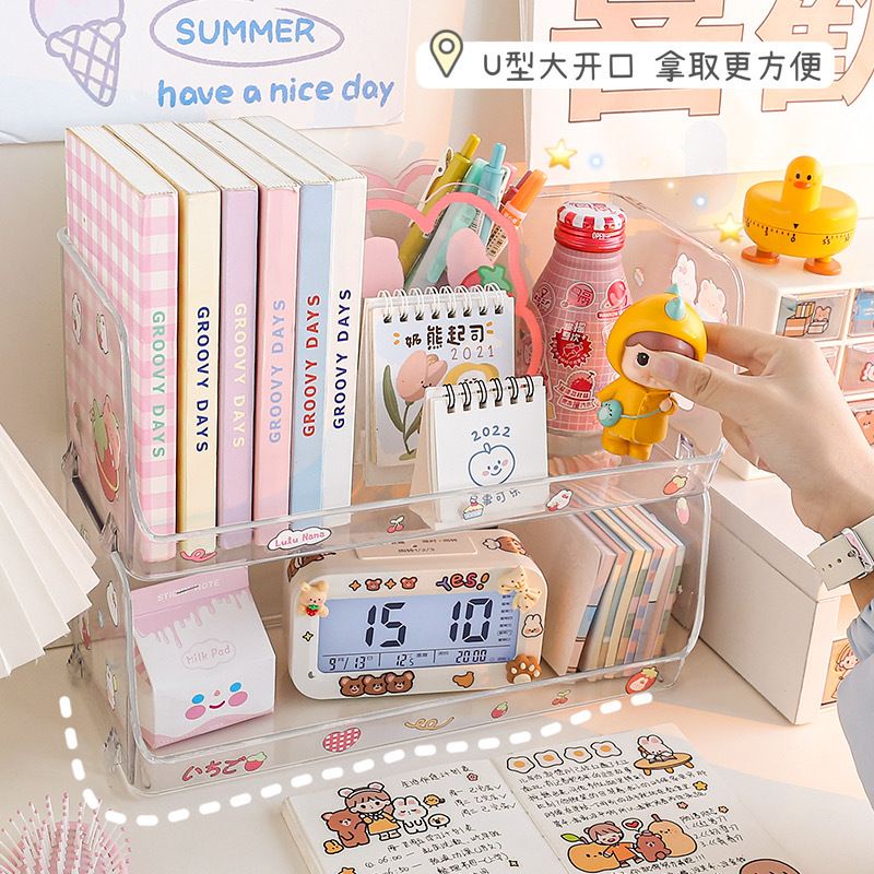 [littlecrab] Rak Putih Transparan Akrilik Clear Rak Penyimpanan Barang Aesthetic Stationary Kit Room Decoration Tempat Simpan Barang Desk Organizer Lucu Unik