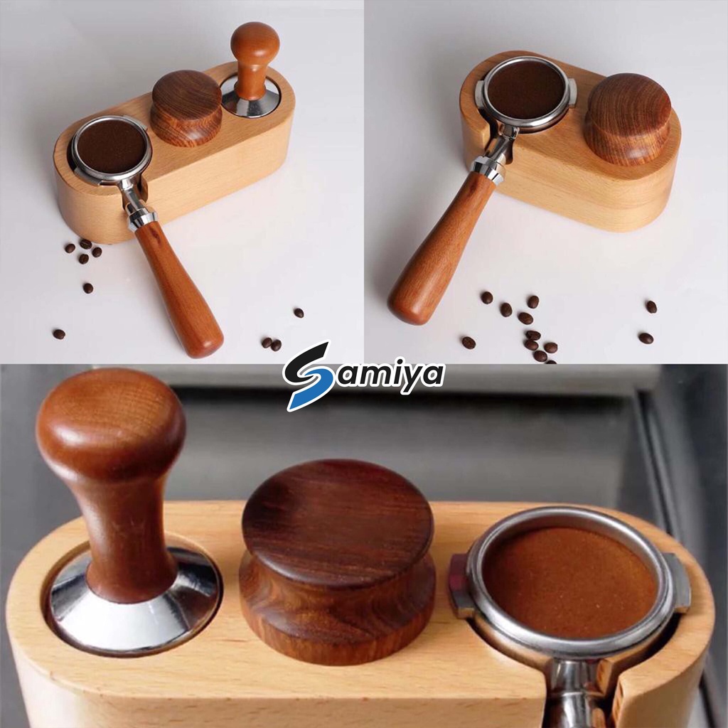 wooden tamping mat / dudukan kayu tamper portafilter / coffee press base wood tamper holder barista