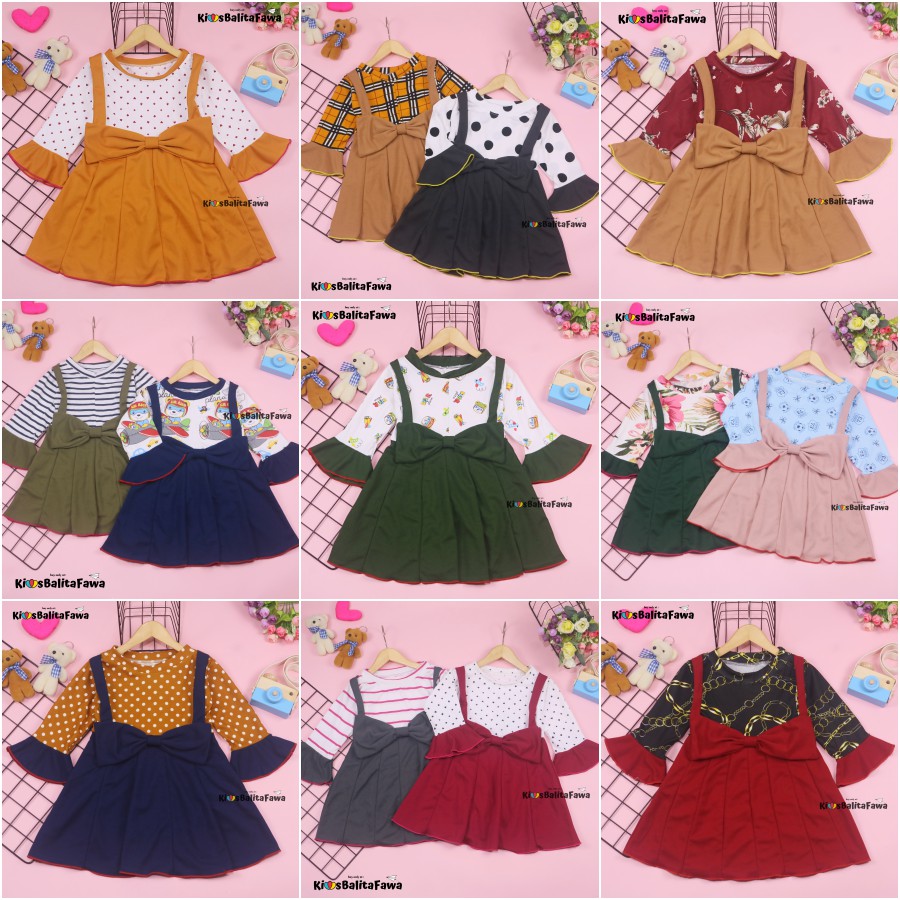 Overall Kirei uk 3-4Tahun / IMPORT Baju Gaun Pesta Dres Lengan Panjang Anak Perempuan Adem Murah