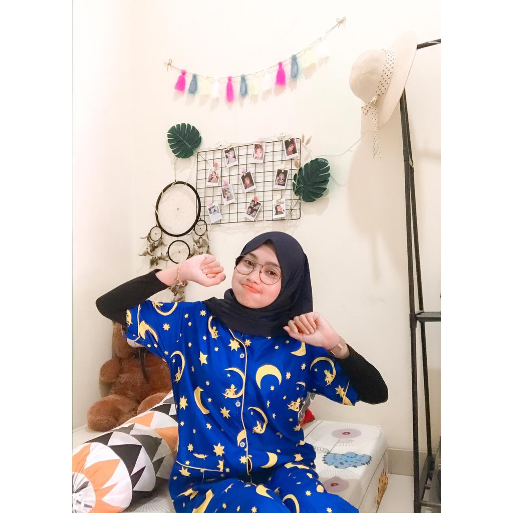 BAJU TIDUR PIYAMA WANITA FASHION MKCP.A MOTIF KARAKTER BAHAN KATUN CELANA PANJANG LENGAN PENDEK