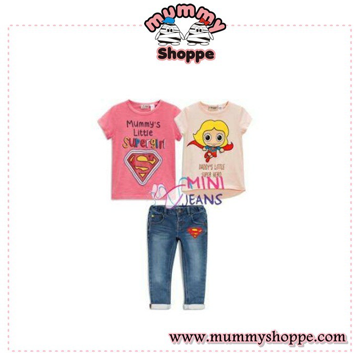 Setelan supergirl Kaos Jeans Anak Perempuan 3in1 Mini Jeans MJ 408